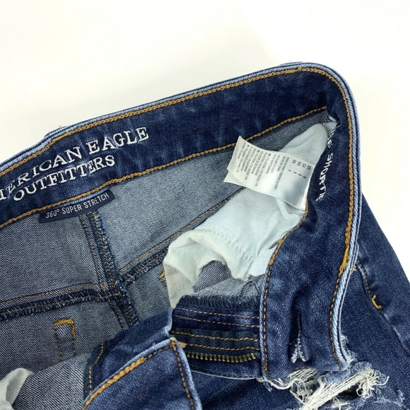 American Eagle Shortie Denim Shorts Blue Hi Rise Distressed AEO - Picture 5 of 8